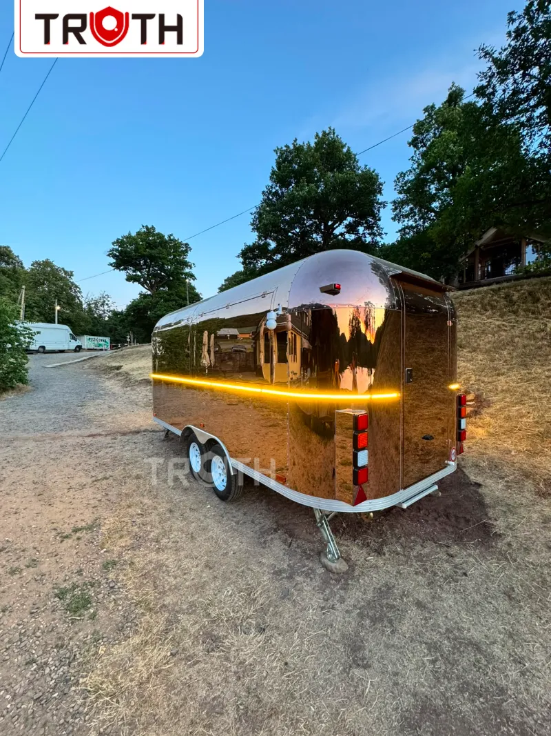 Rear view of a mobile coffee and fast food trailer beside a lake in Slovakia